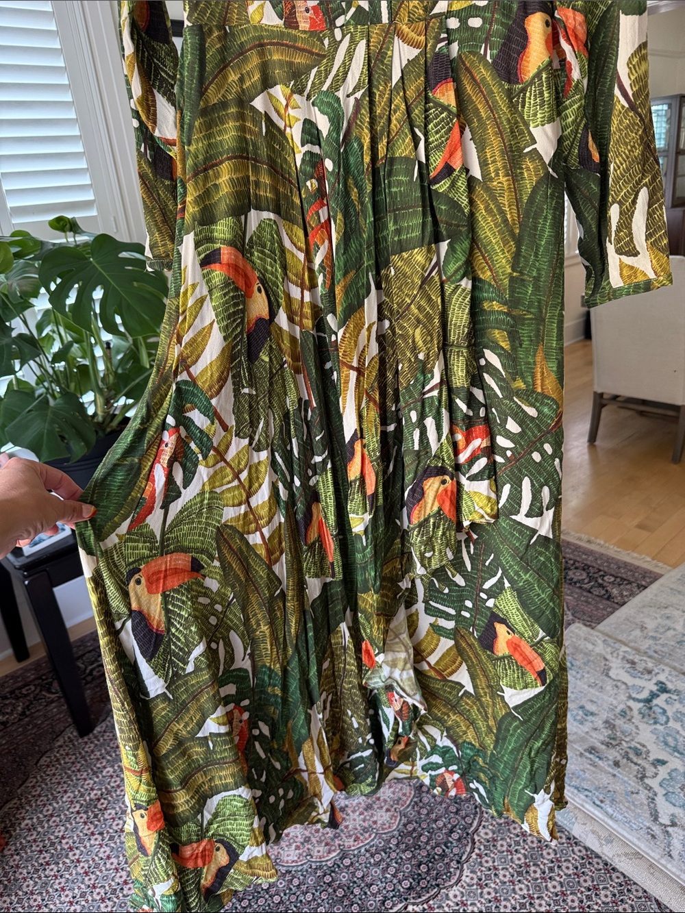 FARM Rio Tropical Green Maxi Dress with Leaf Print, Size S - Picture 3 of 6